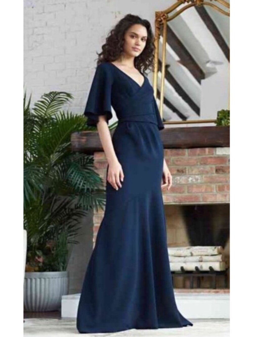 NWT Theia Navy Stretch Crepe Gown
